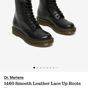 Dr. Martens Black Leather Lace-Up Combat Boots with Yellow Stitching